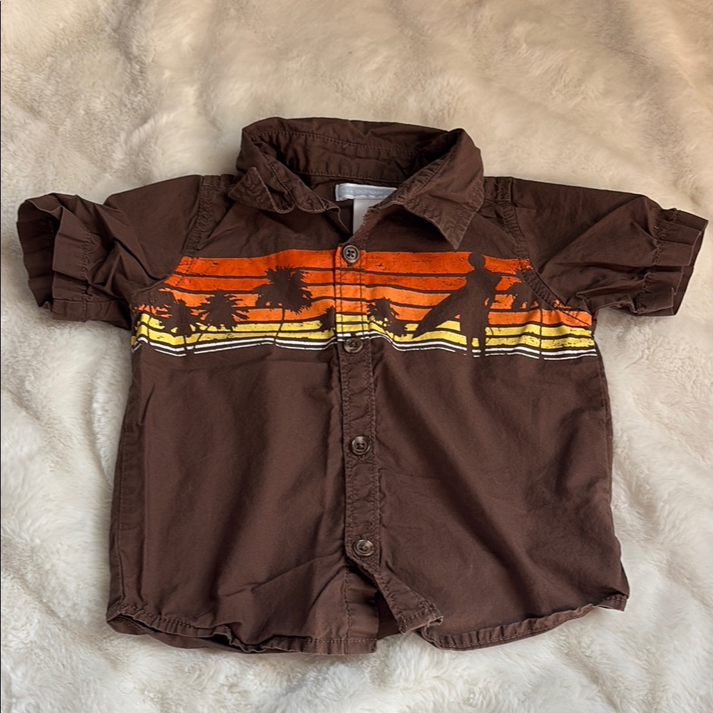 Brown Kids Shirt with Orange and Yellow Stripes